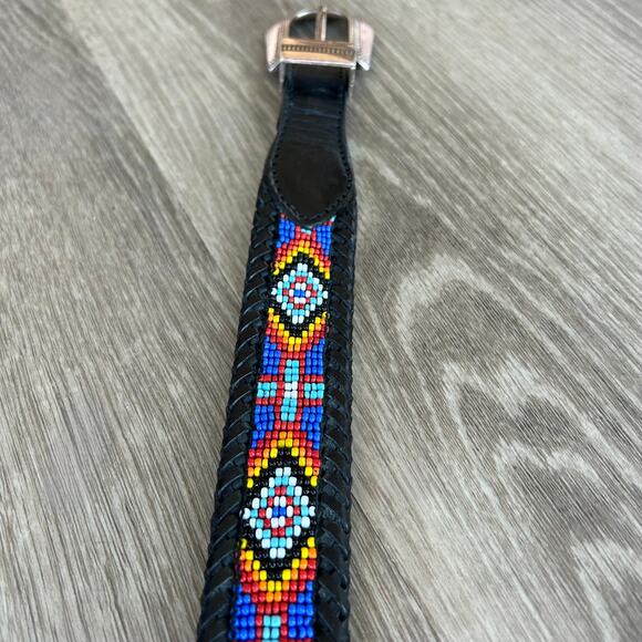 Vintage Eddie Bauer Beaded Leather Belt 1991 Southwestern Western Style main image 11